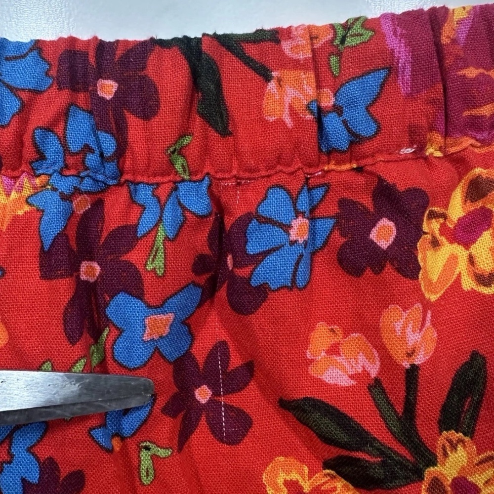 NEW Maison d' Amelie Paris Womens Skirt Sz L Red Floral Midi Buttons Linen Blend - Picture 5 of 11